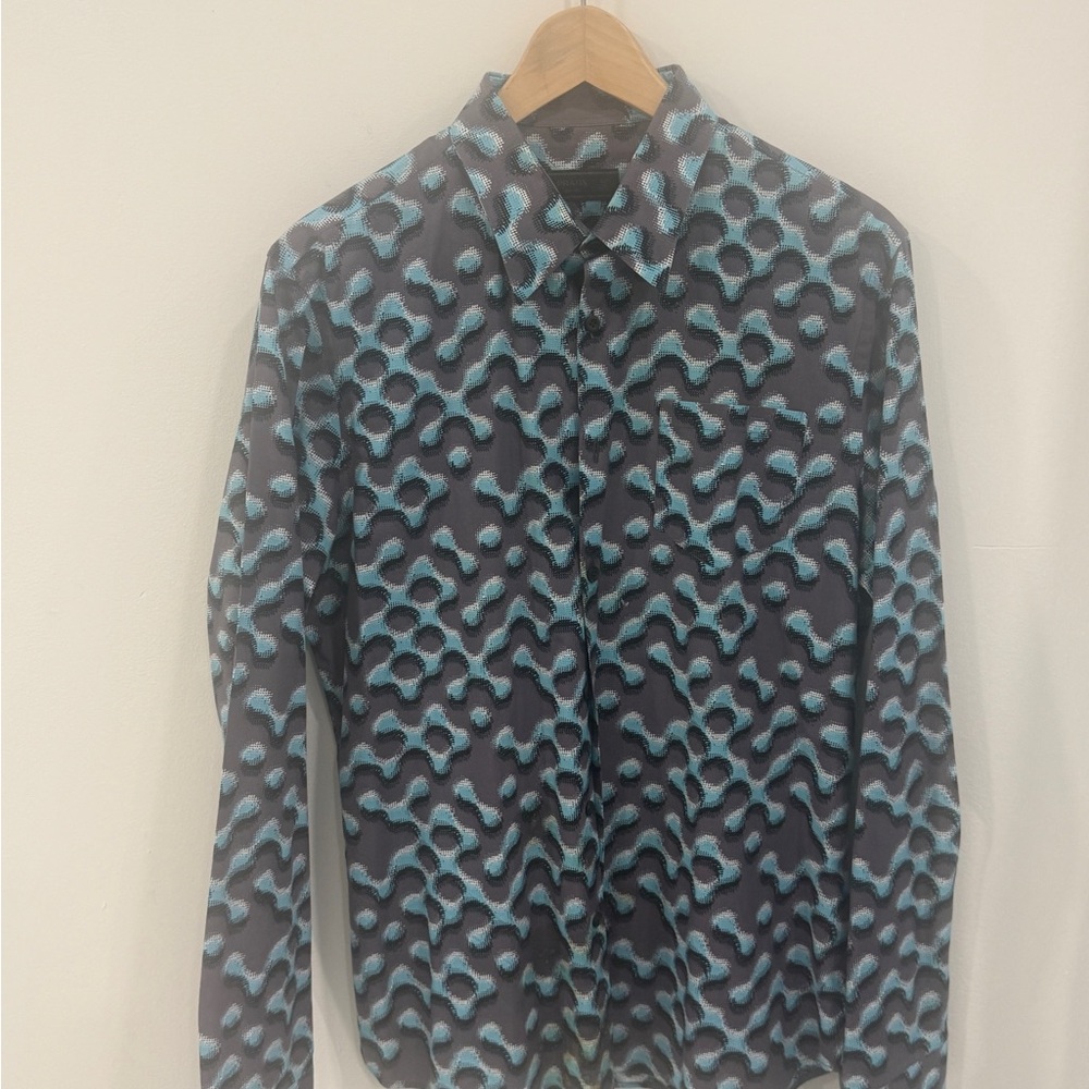 Blue and Black Patterned Long Sleeve Shirt